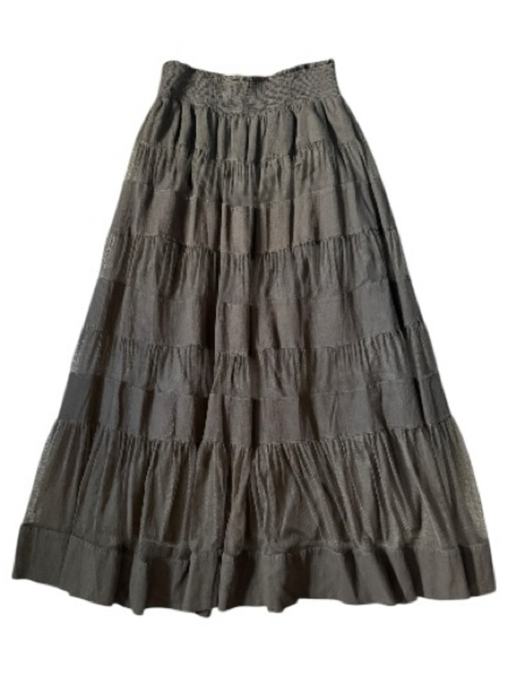 Anthropologie Odille Olive Green Tiered Ruffle Tulle Maxi Skirt 4 Boho Cottage